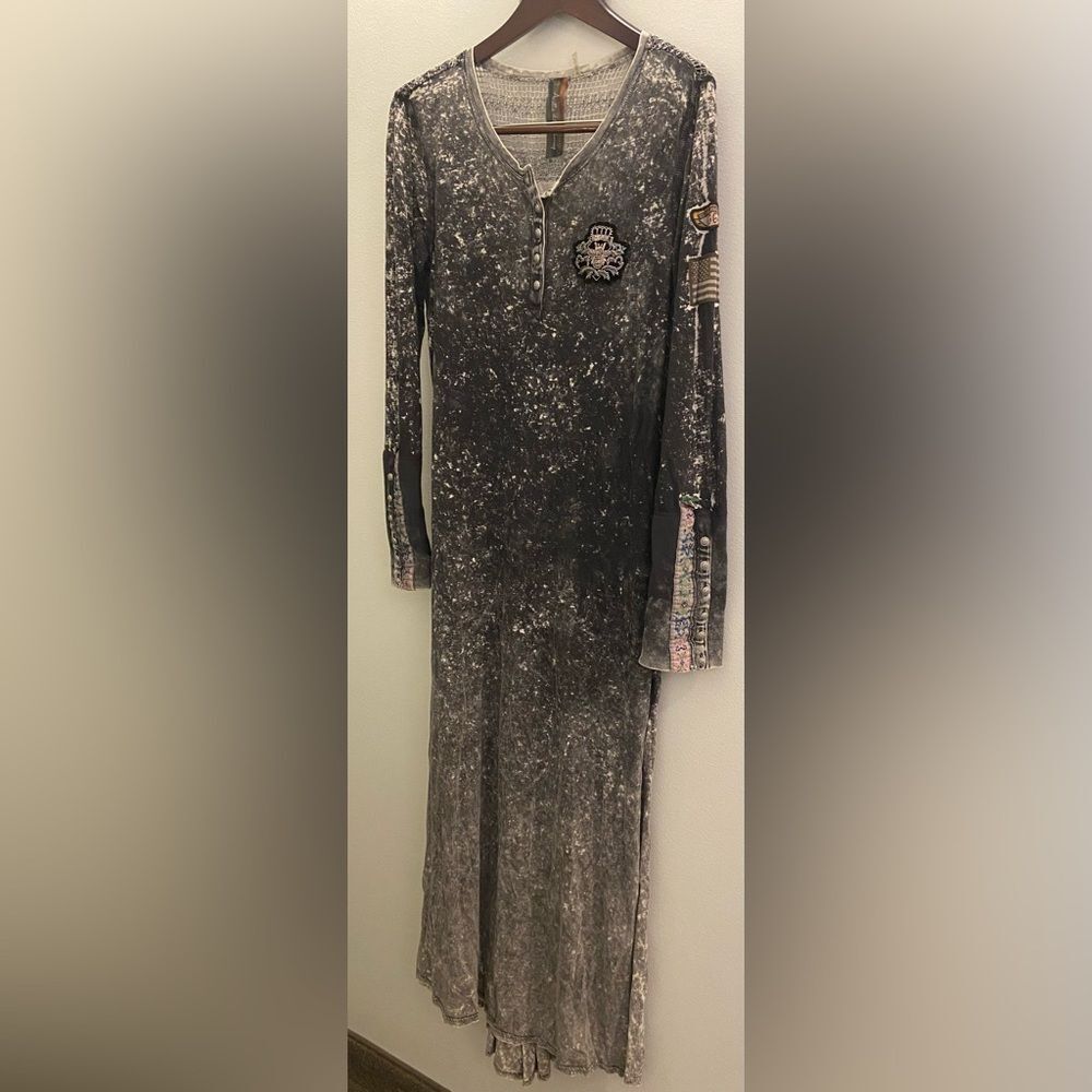 Anthropologie Aratta Silent Journey bleach dye dress embroidered long sleeve S
